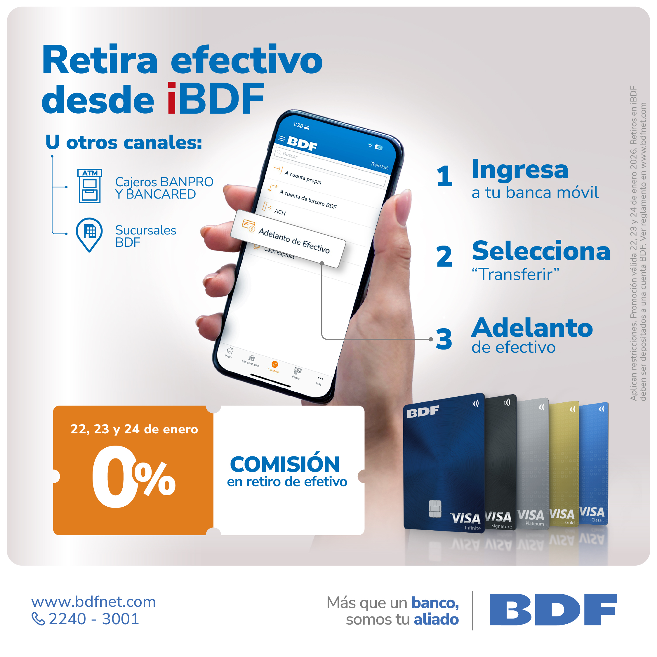 Beneficios exclusivos Tarjetas de Crédito BDF - Retira dinero en efectivo con 0% de comisión