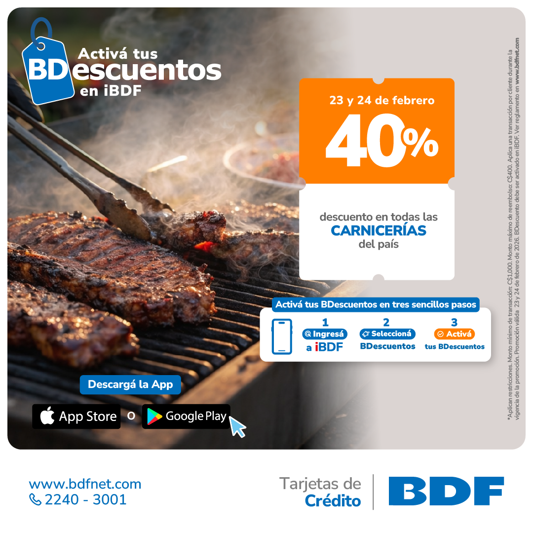 Beneficios exclusivos Tarjetas de Crédito BDF - 40% de descuento en Carnicerías