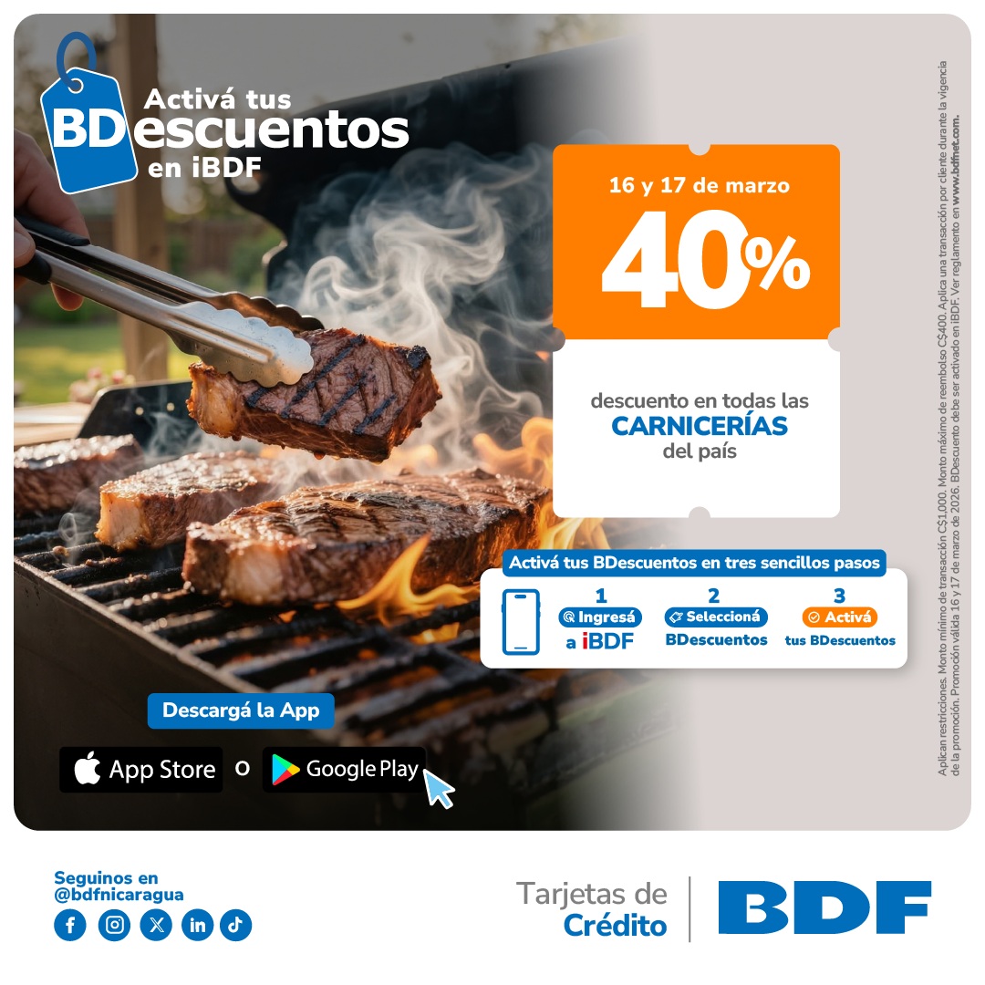 Beneficios exclusivos Tarjetas de Crédito BDF - 40% de descuento en Carnicerías