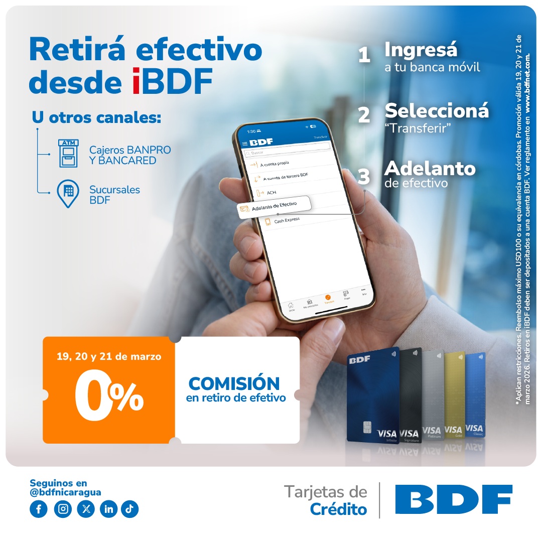 Beneficios exclusivos Tarjetas de Crédito BDF - Retira dinero en efectivo con 0% de comisión