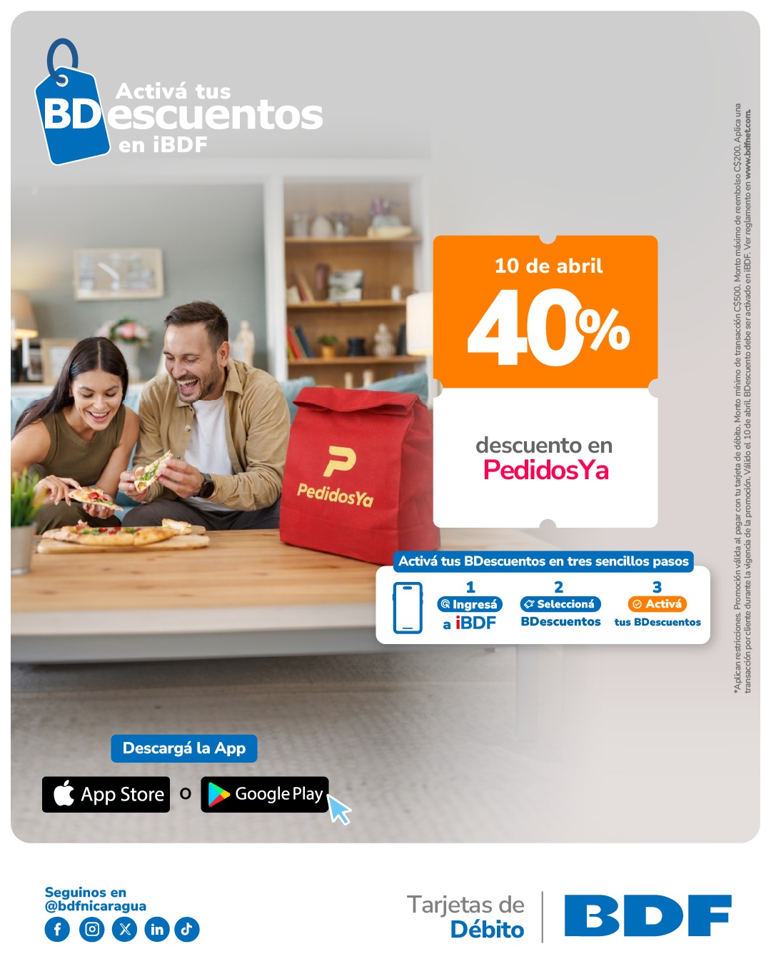 Beneficios exclusivos Tarjetas de Crédito BDF - 40% de descuento en PedidosYa