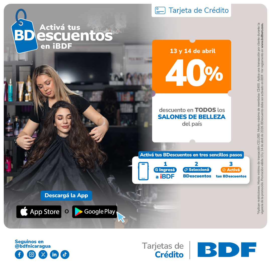 Beneficios exclusivos Tarjetas de Crédito BDF - 40% de descuento en todos los salones