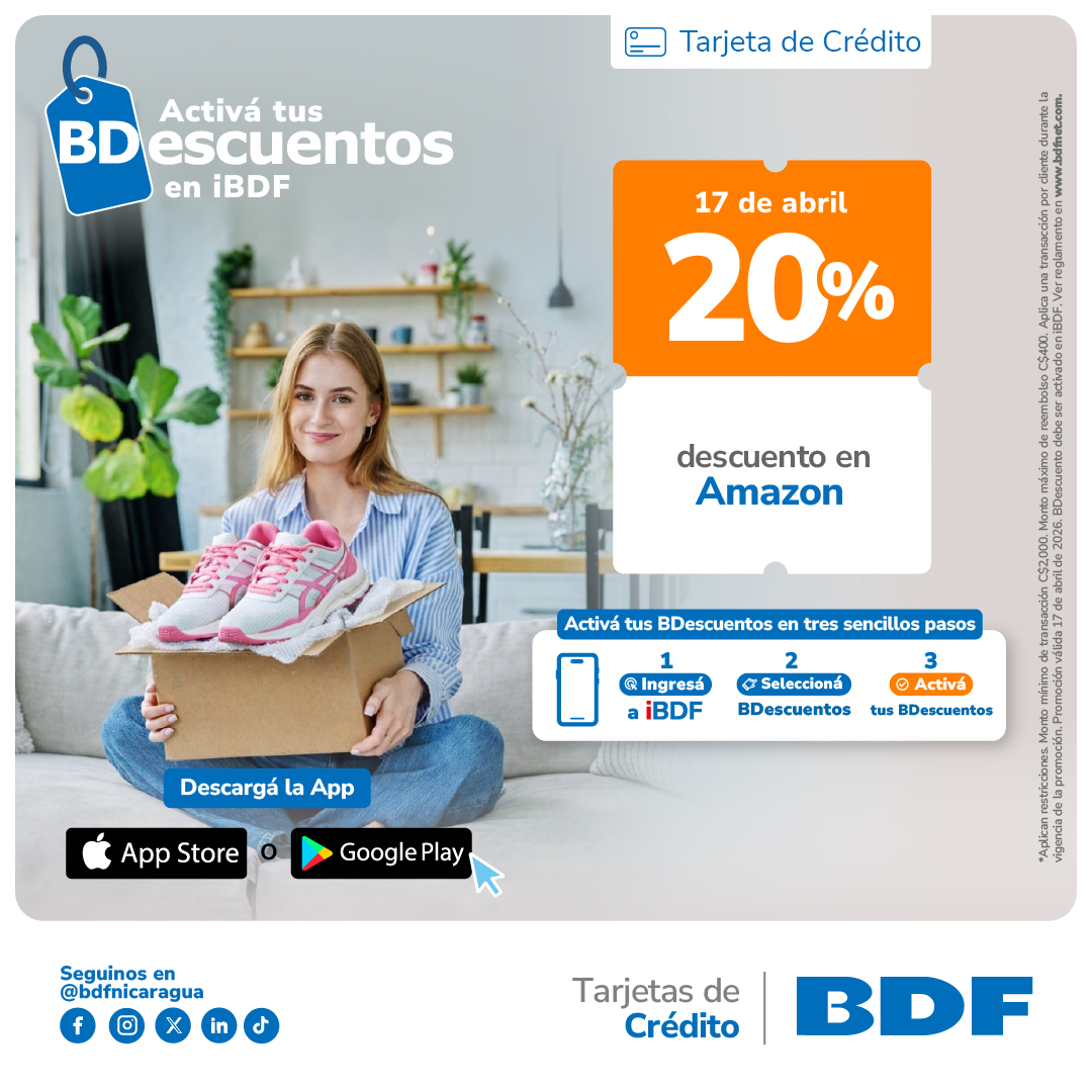 Beneficios exclusivos Tarjetas de Crédito BDF - 20% descuento en todas las compras en línea en Amazon