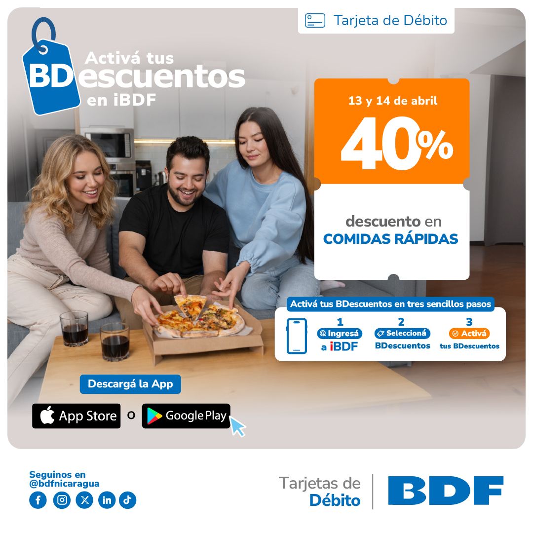 Beneficios exclusivos Tarjetas de Crédito BDF - 40% de descuento en Comidas Rápidas