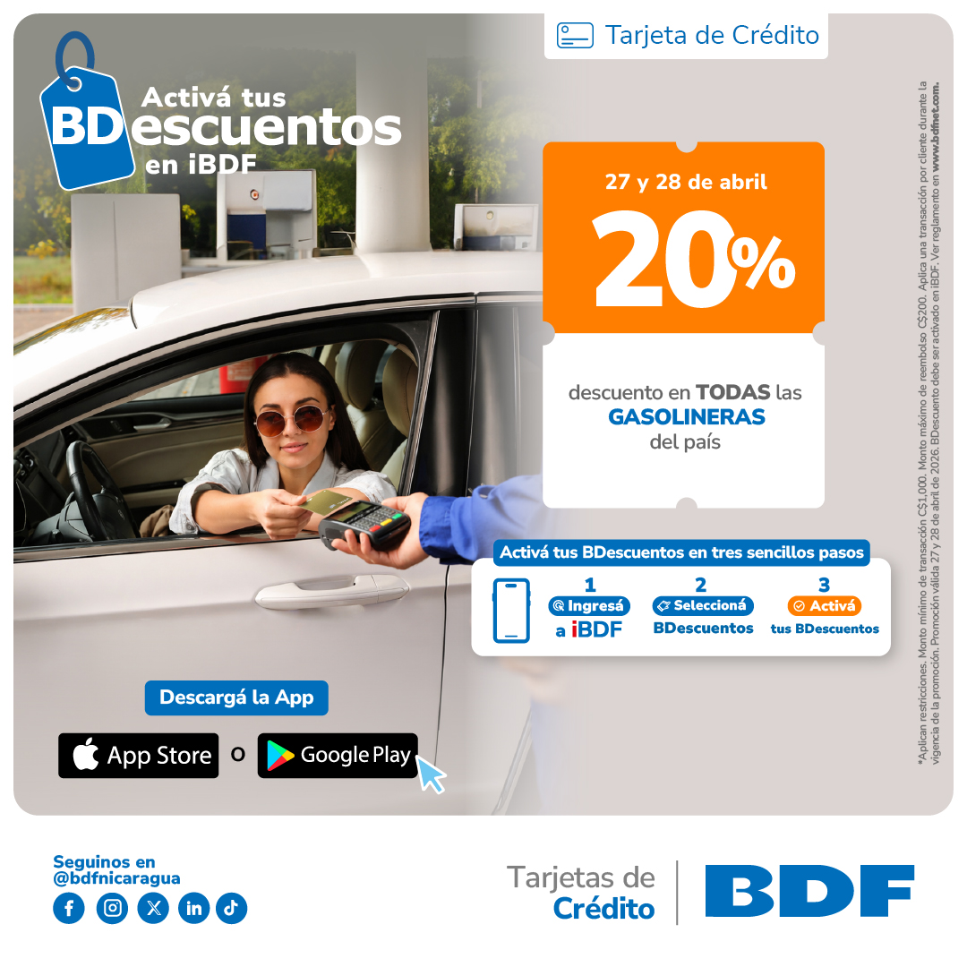 Beneficios exclusivos Tarjetas de Crédito BDF - 20% de descuento en todas las gasolineras