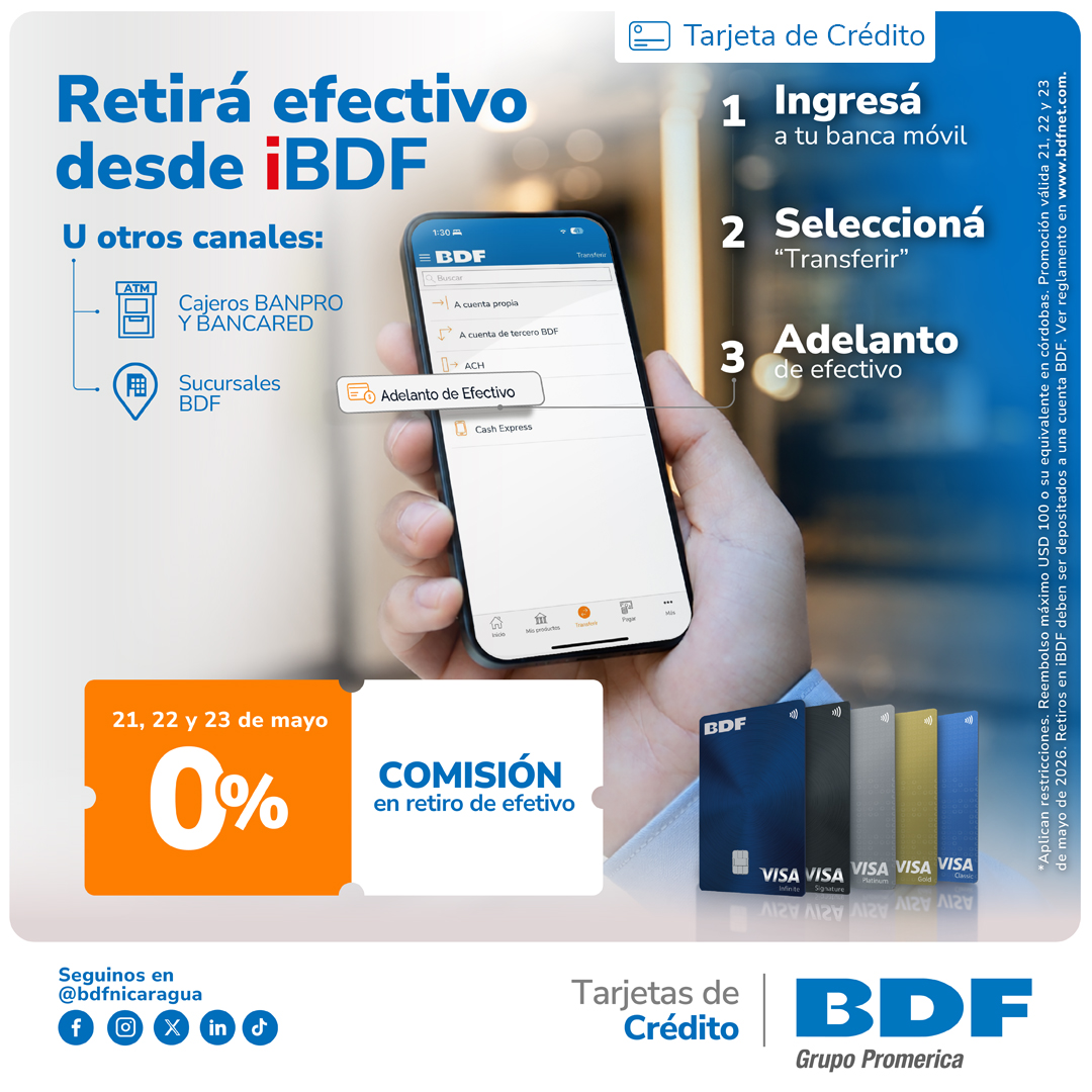Beneficios exclusivos Tarjetas de Crédito BDF - Retira dinero en efectivo con 0% de comisión