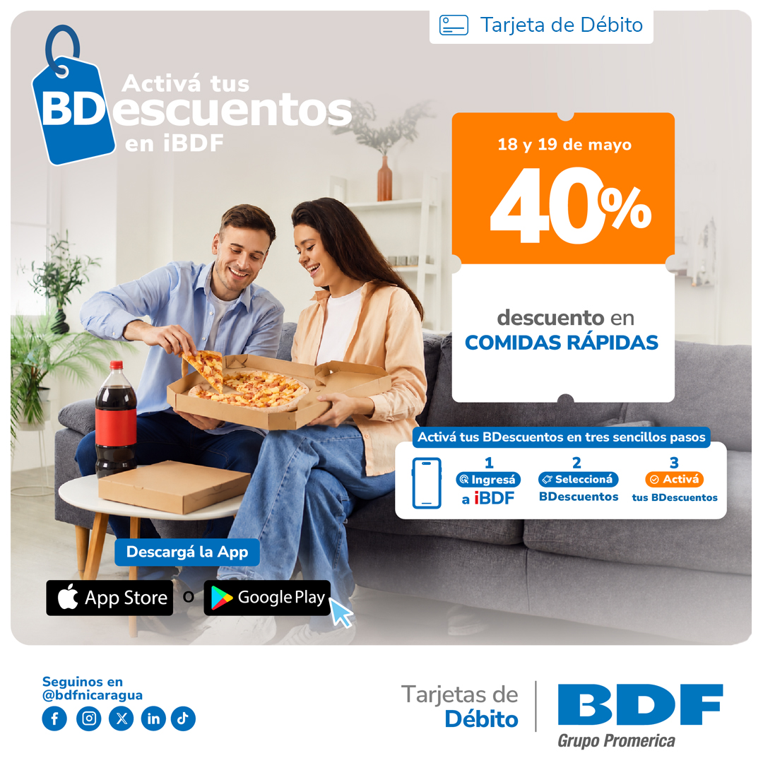 Beneficios exclusivos Tarjetas de Crédito BDF - 40% de descuento en Comidas rápidas