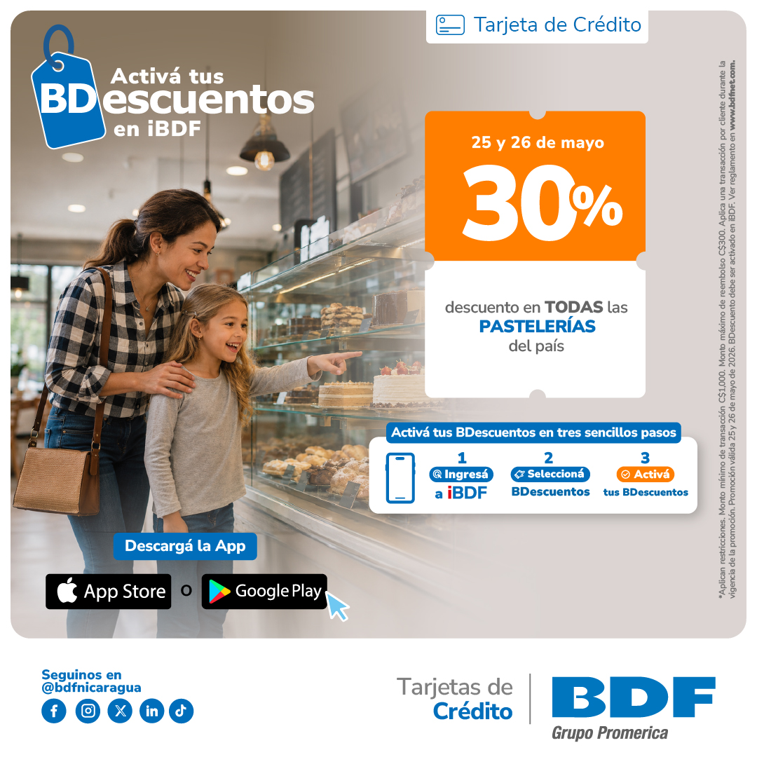 Beneficios exclusivos Tarjetas de Crédito BDF - 30% de descuento en todas las pastelerías
