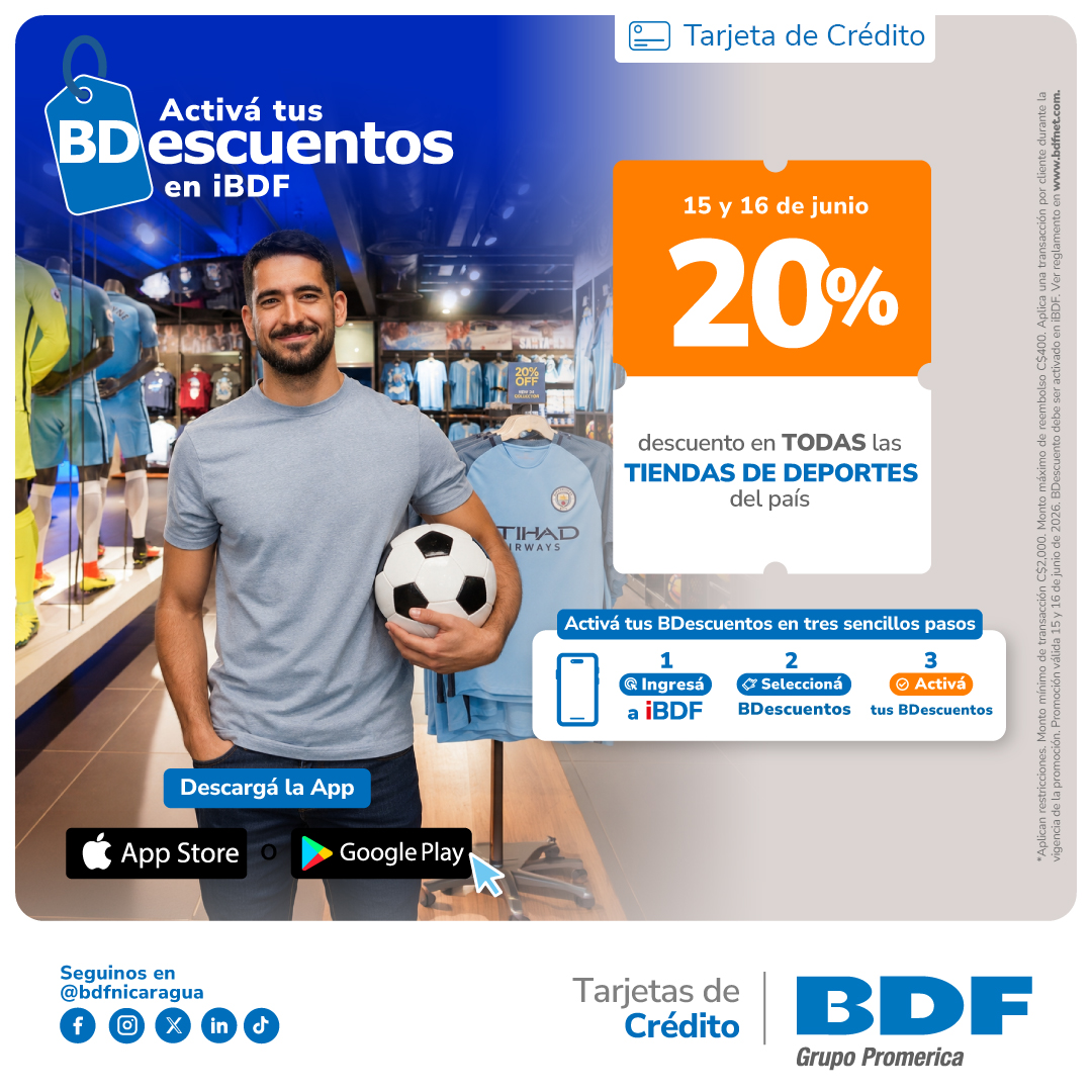 Beneficios exclusivos Tarjetas de Crédito BDF - 20% de descuento en tiendas deportivas