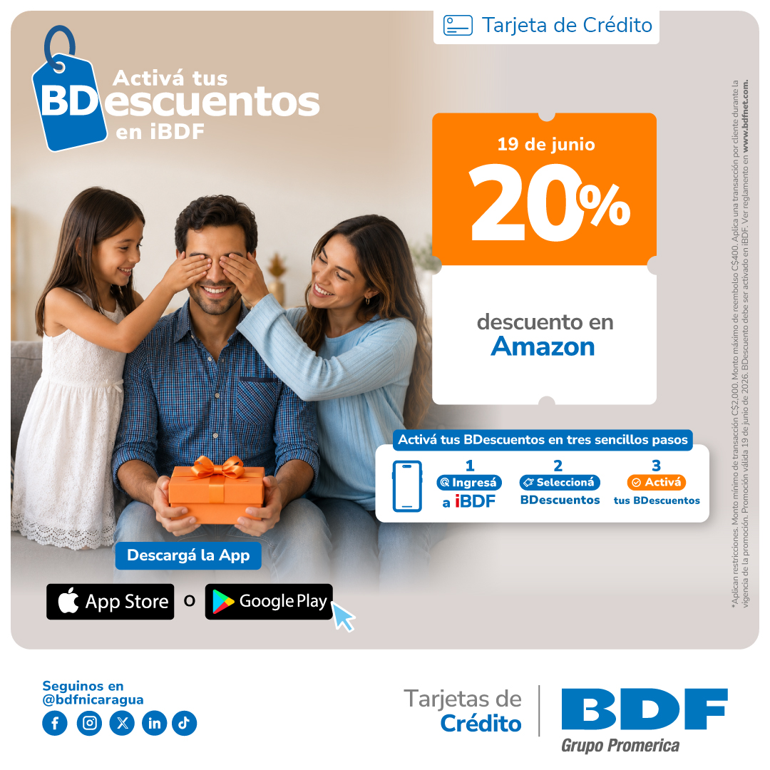 Beneficios exclusivos Tarjetas de Crédito BDF - 20% descuento en todas las compras en línea en Amazon