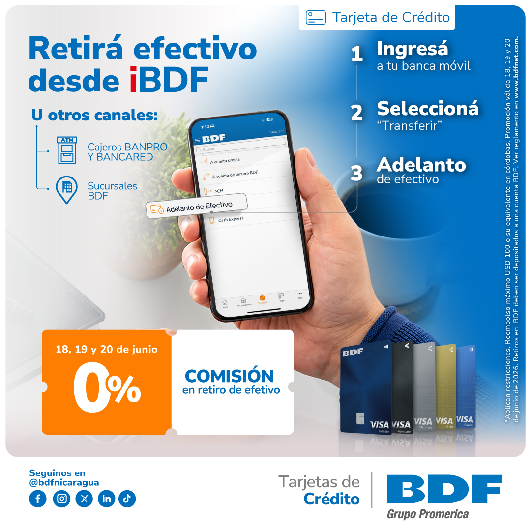 Beneficios exclusivos Tarjetas de Crédito BDF - Retira dinero en efectivo con 0% de comisión