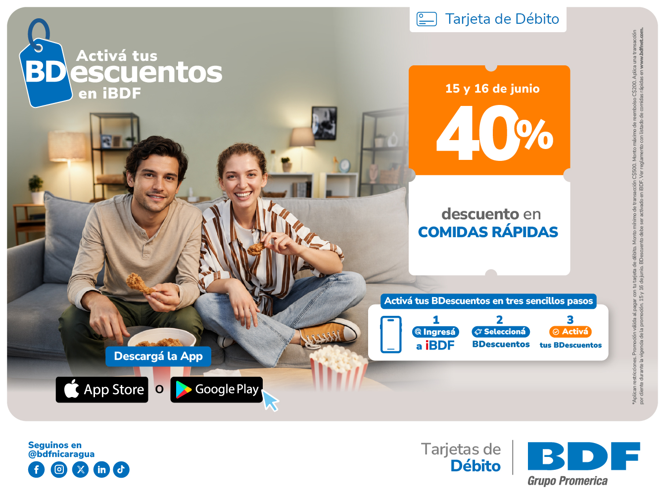 Beneficios exclusivos Tarjetas de Crédito BDF - 40% de descuento en Comidas rápidas