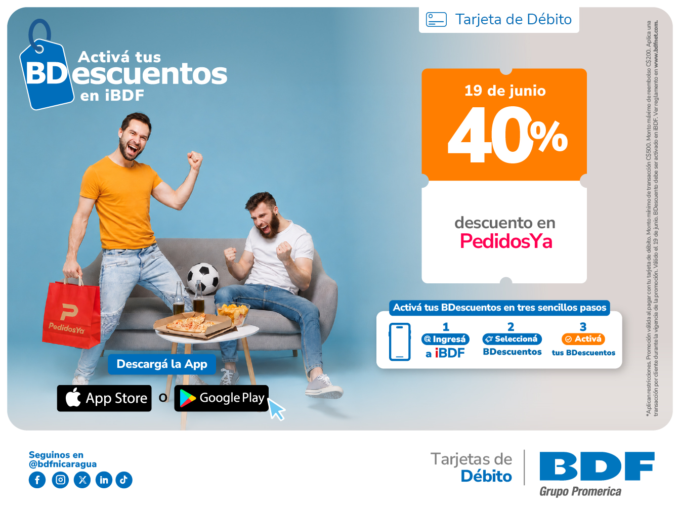 Beneficios exclusivos Tarjetas de Crédito BDF - Descuento del 40% en PedidosYa