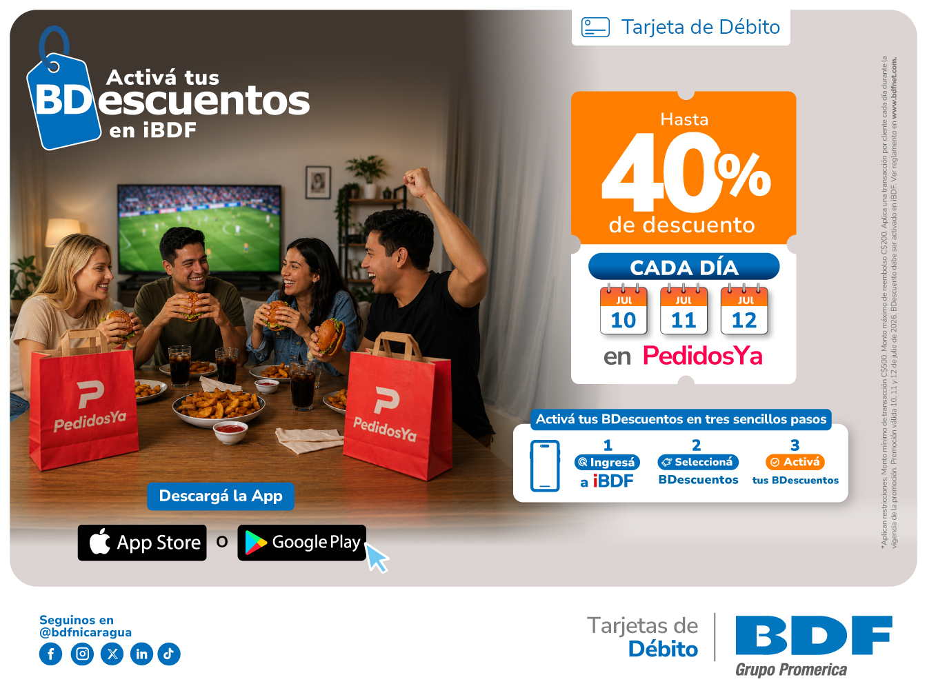 Beneficios exclusivos Tarjetas de Crédito BDF - Descuento del 40% en PedidosYa