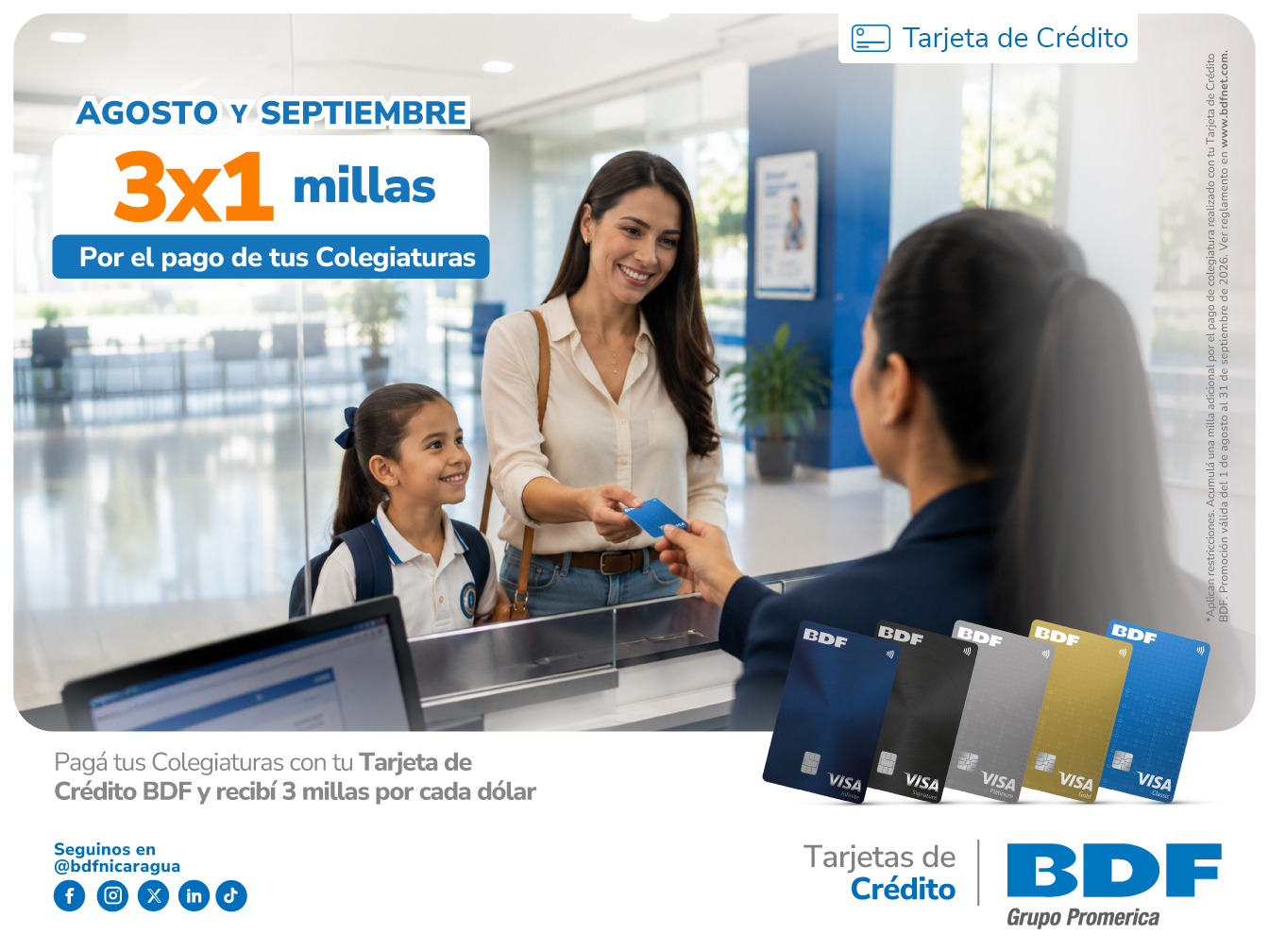 Beneficios exclusivos Tarjetas de Crédito BDF - 3x1 Millas por el pago de tus Colegiaturas