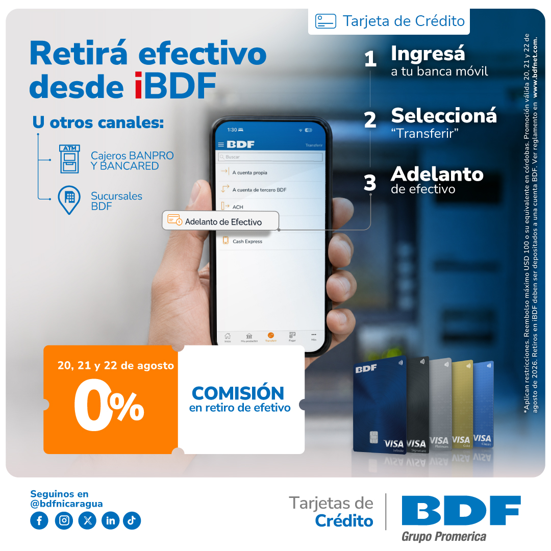 Beneficios exclusivos Tarjetas de Crédito BDF - Retirá dinero en efectivo con 0% de comisión