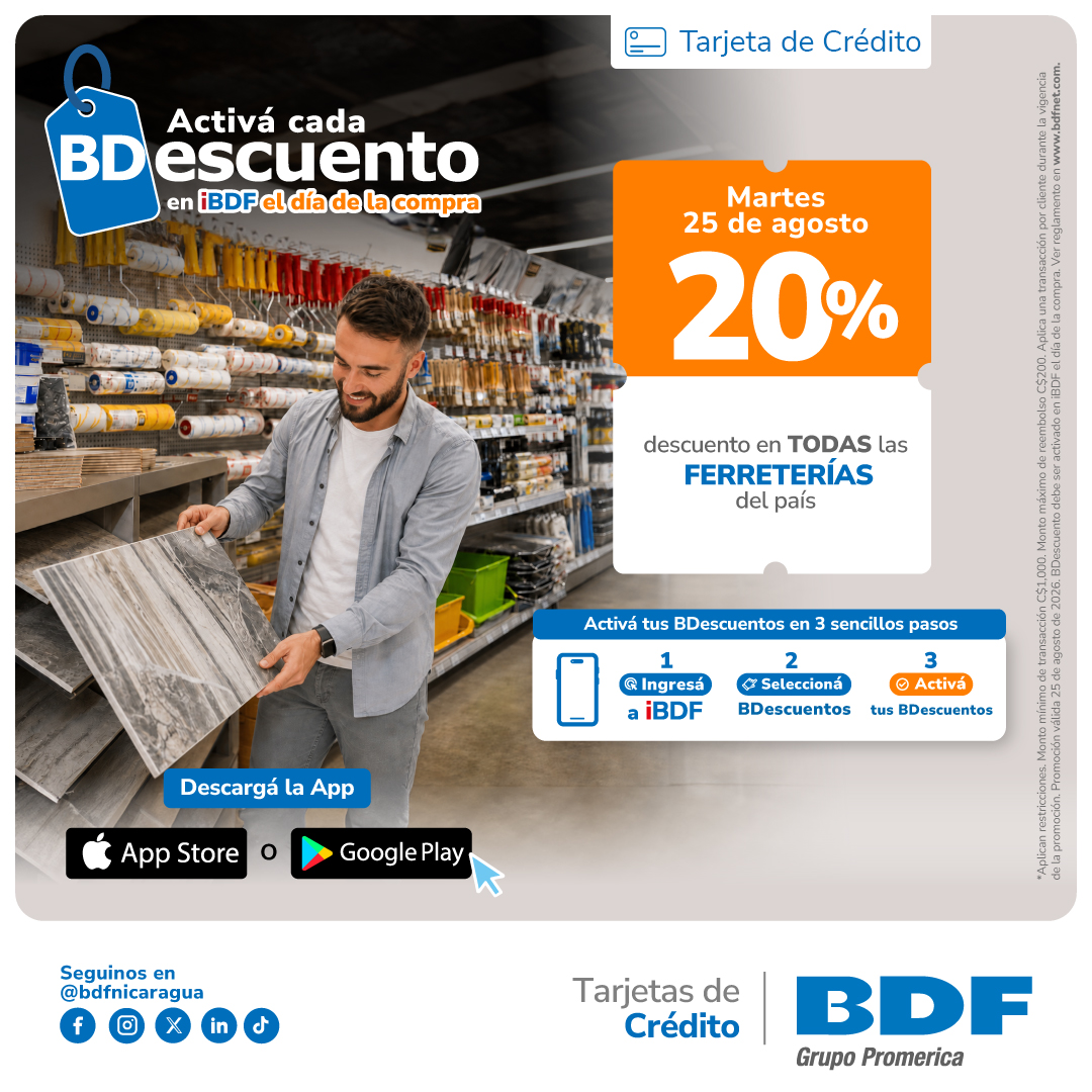 Beneficios exclusivos Tarjetas de Crédito BDF - 20% de descuento en ferreterías