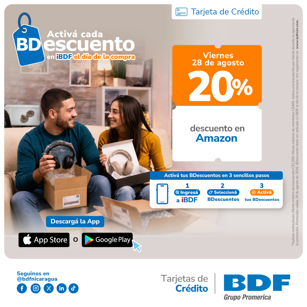 Beneficios exclusivos Tarjetas de Crédito BDF - Descuento de 20% en tus compras en línea en Amazon