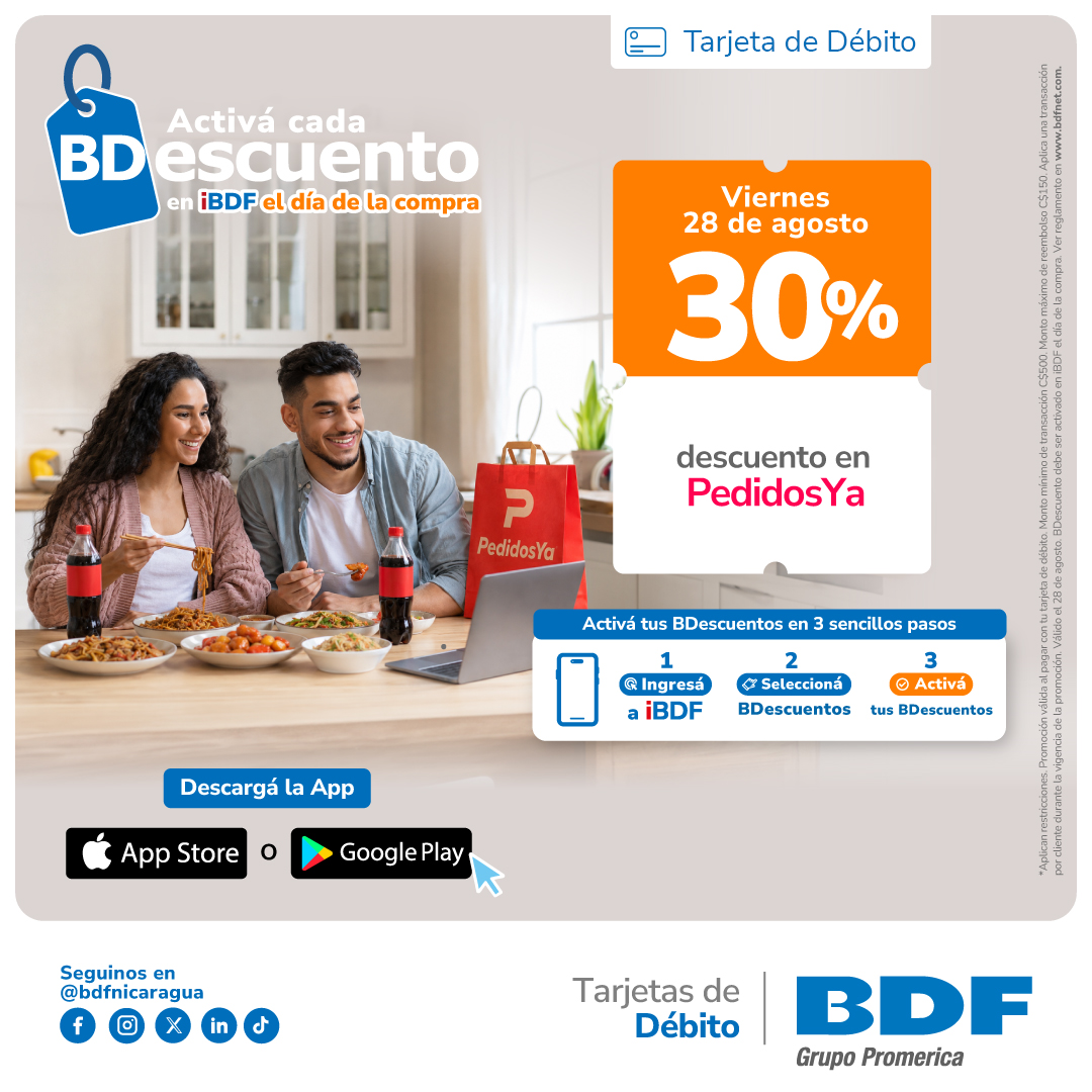 Beneficios exclusivos Tarjetas de Crédito BDF - Descuento del 30% en la app de PedidosYa