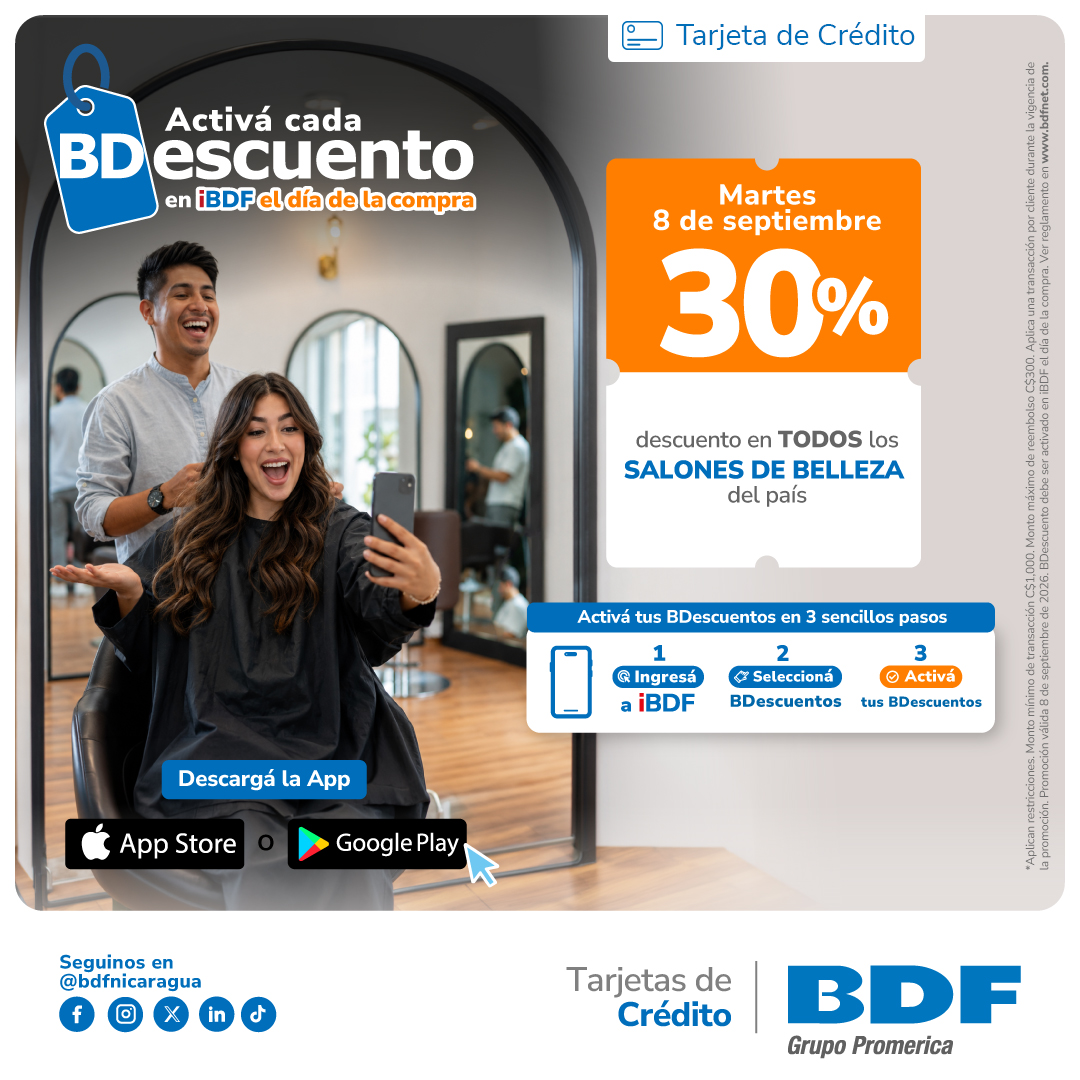 Beneficios exclusivos Tarjetas de Crédito BDF - 30% de descuento en todos los salones