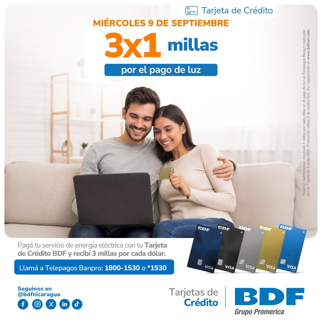 Beneficios exclusivos Tarjetas de Crédito BDF - 3x1 Millas por el pago de luz