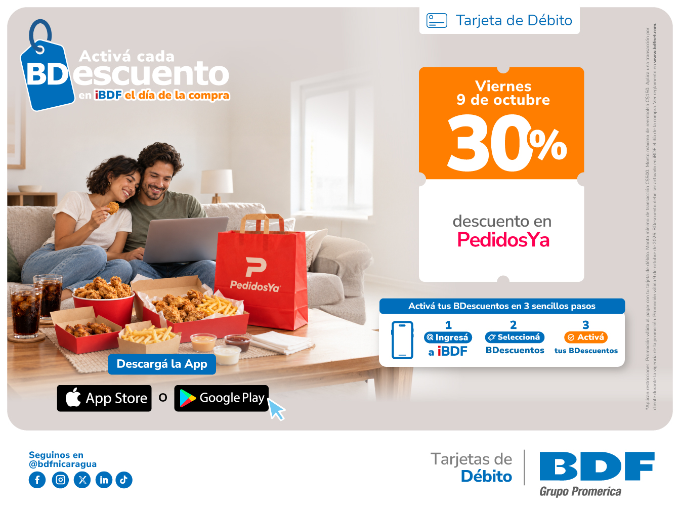 Beneficios exclusivos Tarjetas de Crédito BDF - Descuento del 30% en PedidosYa