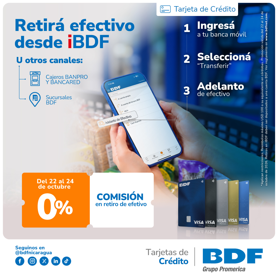 Beneficios exclusivos Tarjetas de Crédito BDF - Retirá dinero en efectivo con 0% de comisión